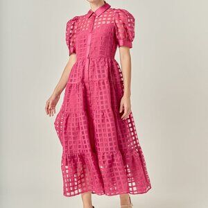 🍷 English Factory Gridded Organza Tiered Maxi Dress – Size L, NWOT 🍷
